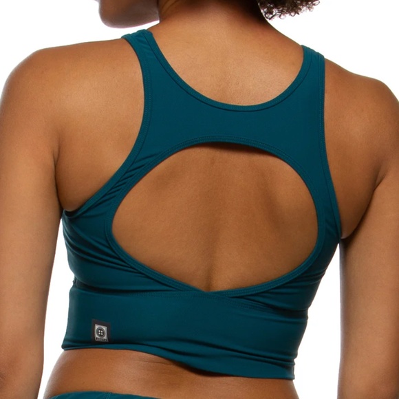 NWOT Jolyn Sarae Longline Sports Bra / Crop Top in Peacock, XS - Picture 1 of 3